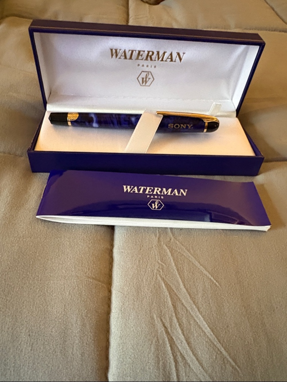Waterman Paris Blue Marble Fountain Pen with Gold Trim